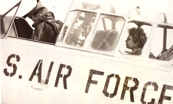 	Grace Halsell on a jet plane in Korea, 1955