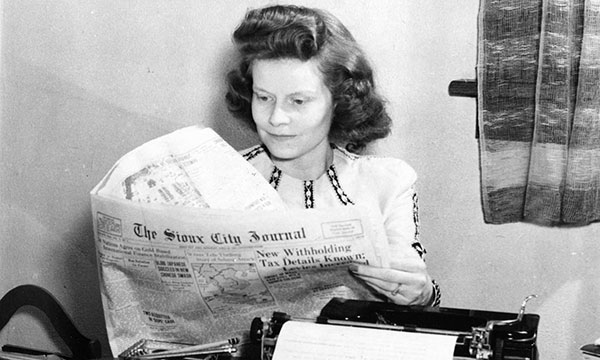 Ruth Millett at her typewriter, 1944.